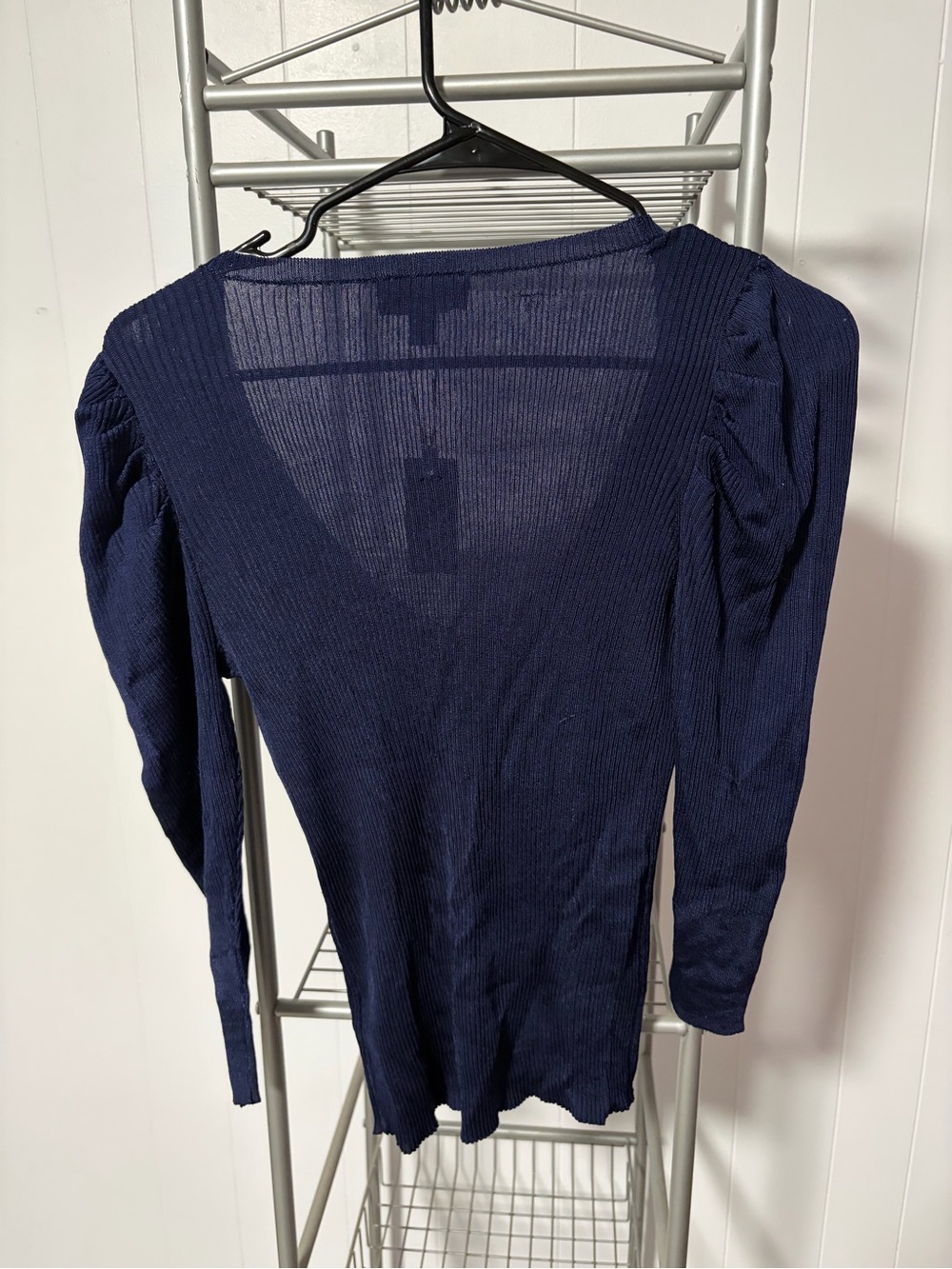 Express Navy Ribbed Deep V-Neck Sweater - Picture 3 of 3